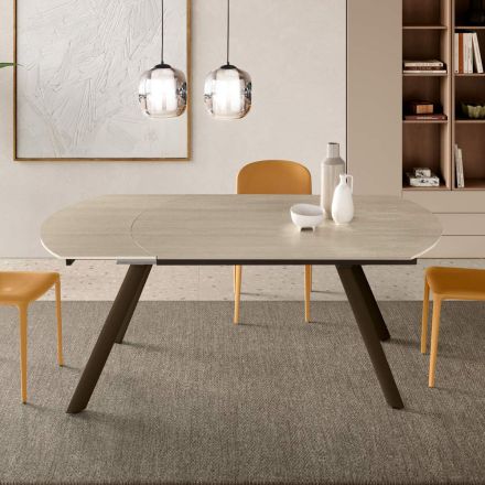 Uitschuifbare tafel tot 180 cm van gesinterd steen met marmerlook - Talia Viadurini