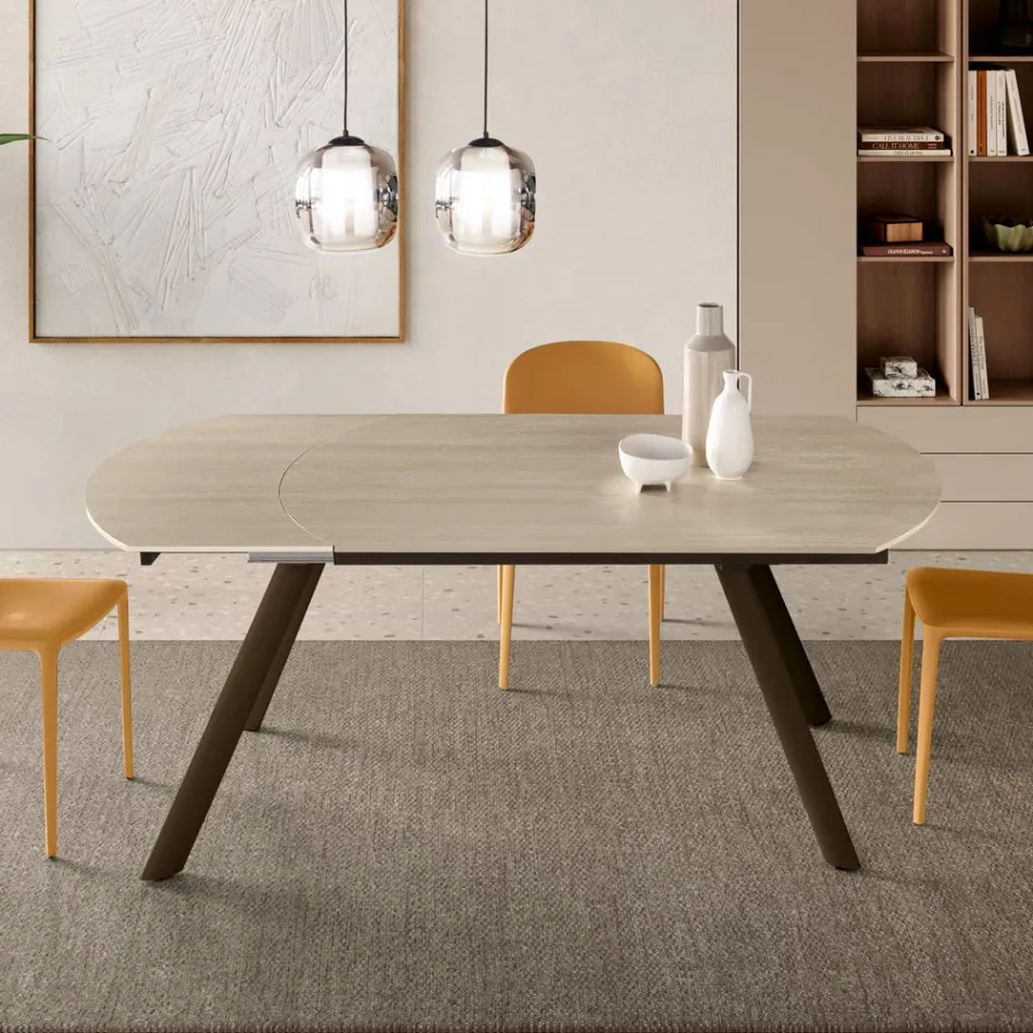Uitschuifbare tafel tot 180 cm van gesinterd steen met marmerlook - Talia Viadurini