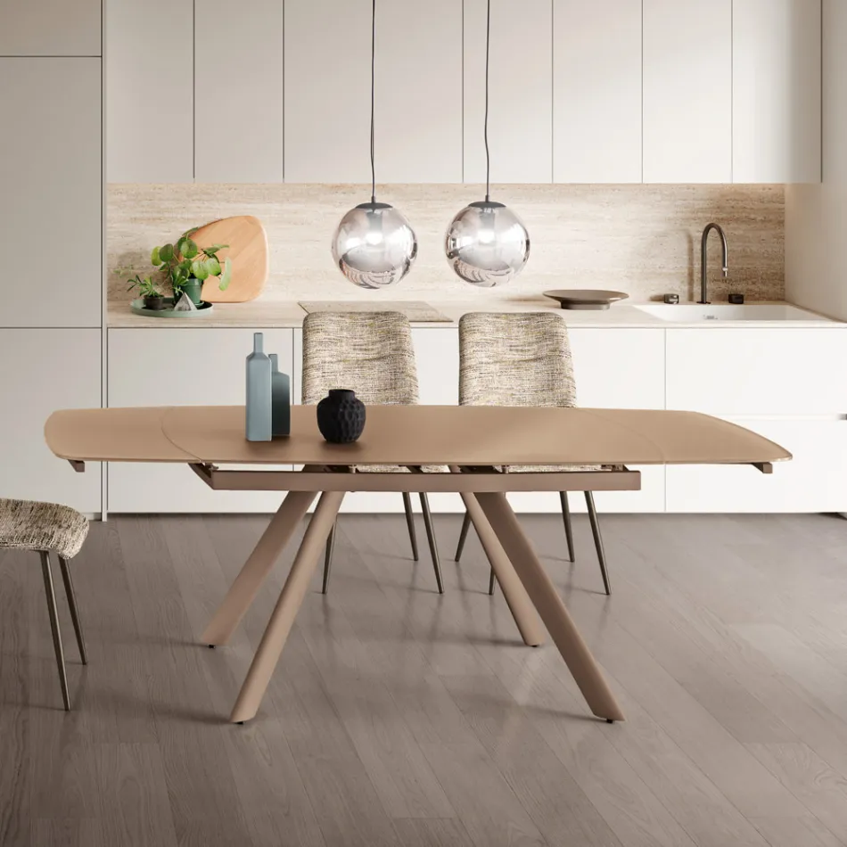 Uitschuifbare tafel tot 210 cm in glas en gelakt metaal - Naxos Viadurini