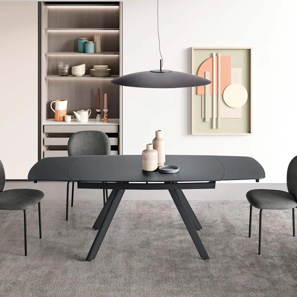 Uitschuifbare tafel tot 210 cm in glas en gelakt metaal - Naxos Viadurini