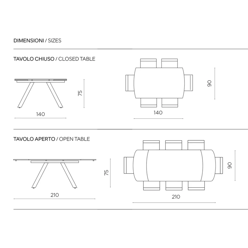 Uitschuifbare tafel tot 210 cm in glas en gelakt metaal - Naxos Viadurini