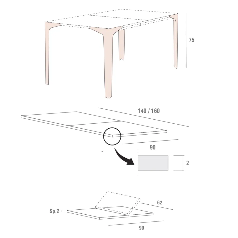 Uitschuifbare tafel tot 222 cm in Hpl houteffect Made in Italy - Vulcano Viadurini
