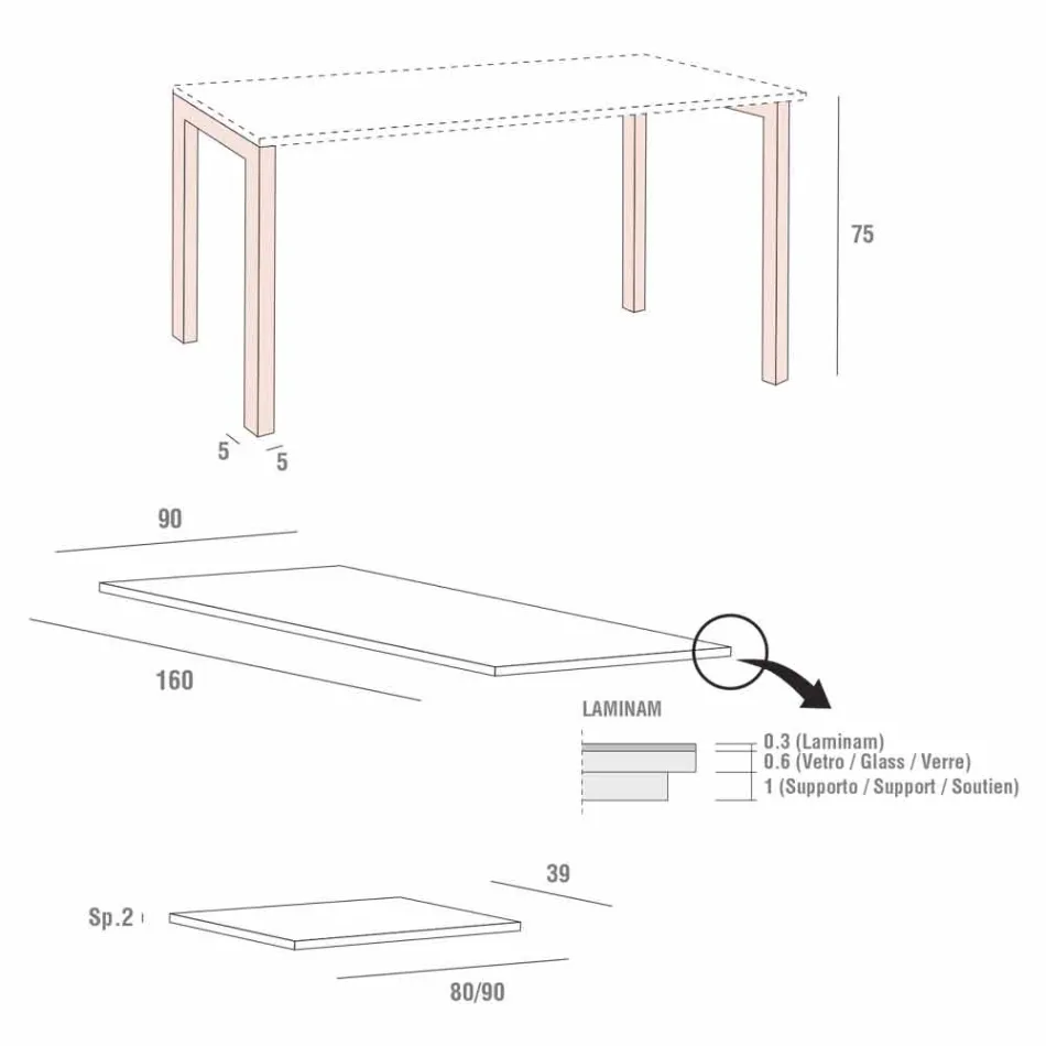 Uitschuifbare tafel tot 238 cm in Laminam en metaal Made in Italy - Remigio Viadurini