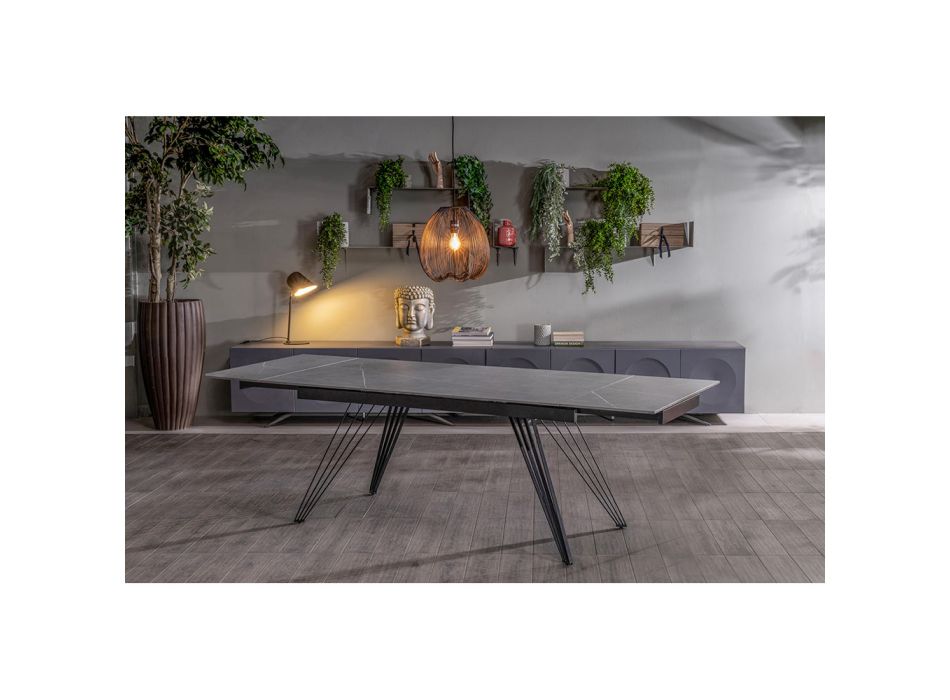Uitschuifbare tafel tot 240 cm in keramiek en metaal - Boeket Viadurini