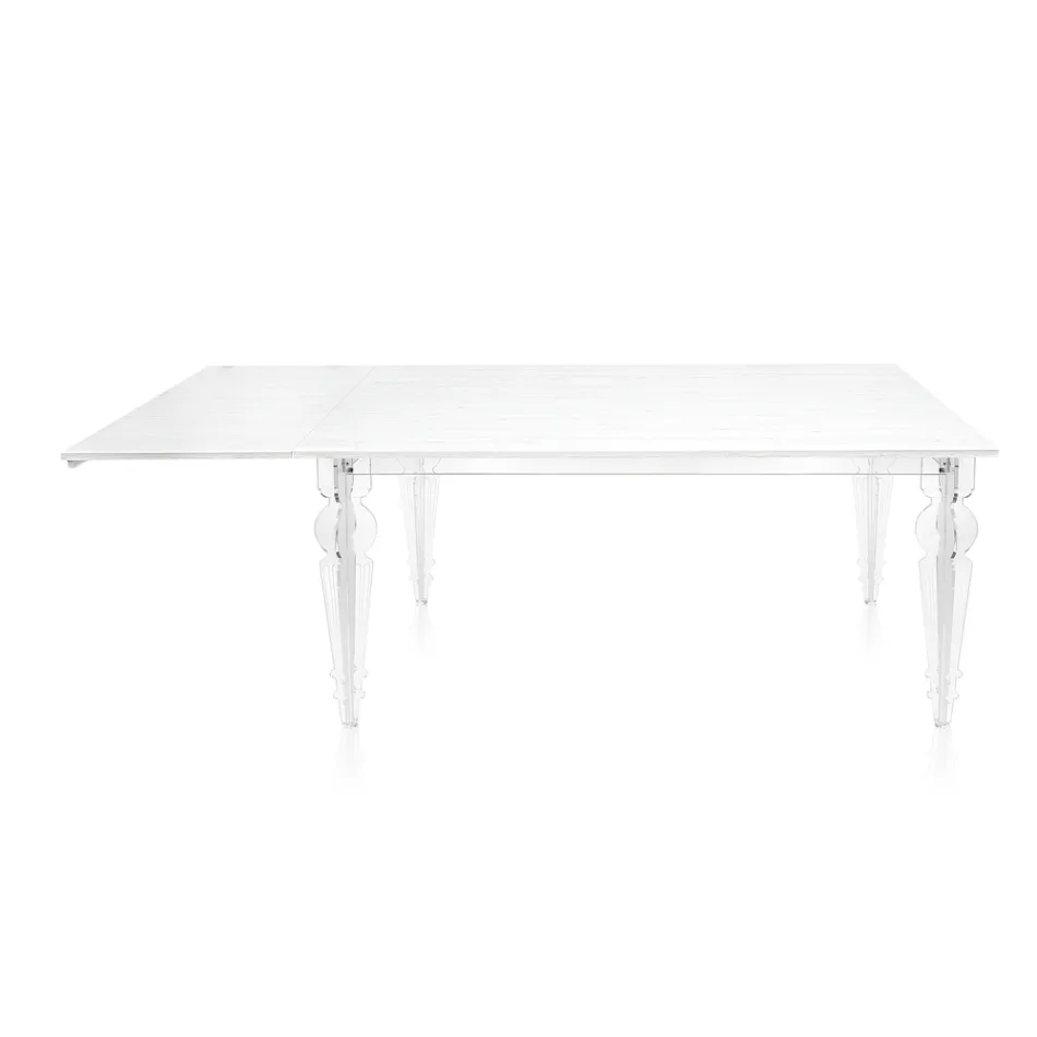 Uitschuifbare tafel tot 255 cm van hout en plexiglas, gemaakt in Italië - Elide Viadurini