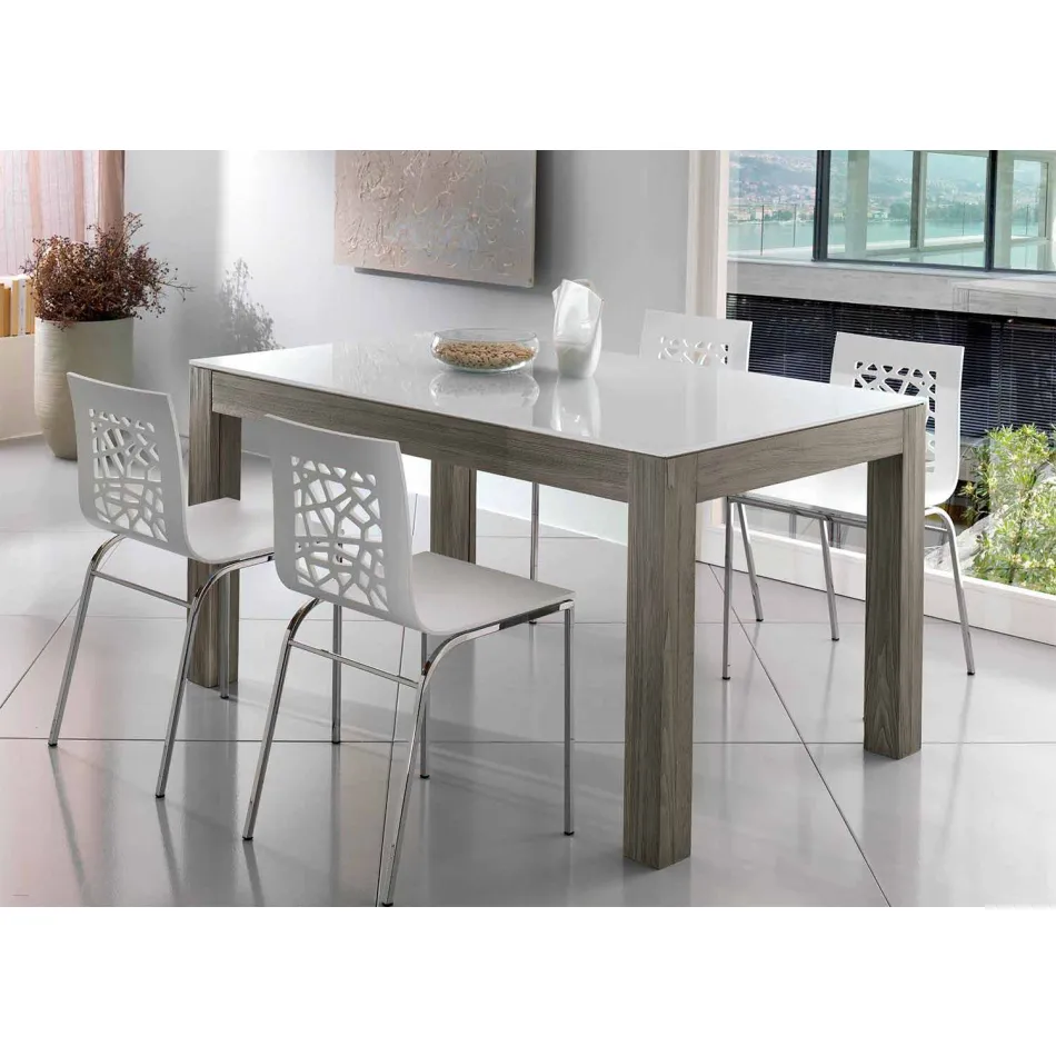 Uitschuifbare tafel tot 270 cm in glas en essenhout Made in Italy - Homer Viadurini