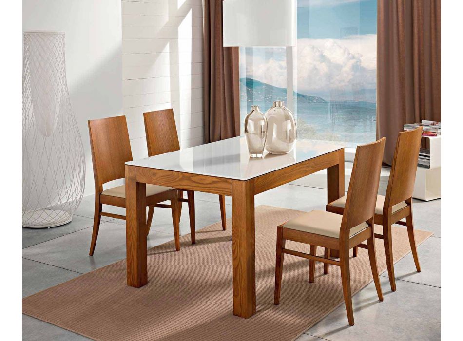 Uitschuifbare tafel tot 270 cm in glas en essenhout Made in Italy - Homer Viadurini
