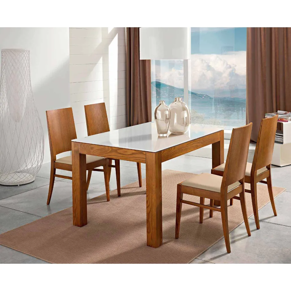 Uitschuifbare tafel tot 270 cm in glas en essenhout Made in Italy - Homer Viadurini