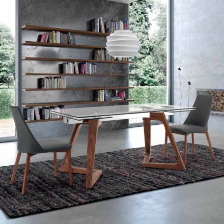 Uitschuifbare tafel tot 280 cm in glas en gefineerd hout – Eugrafo Viadurini