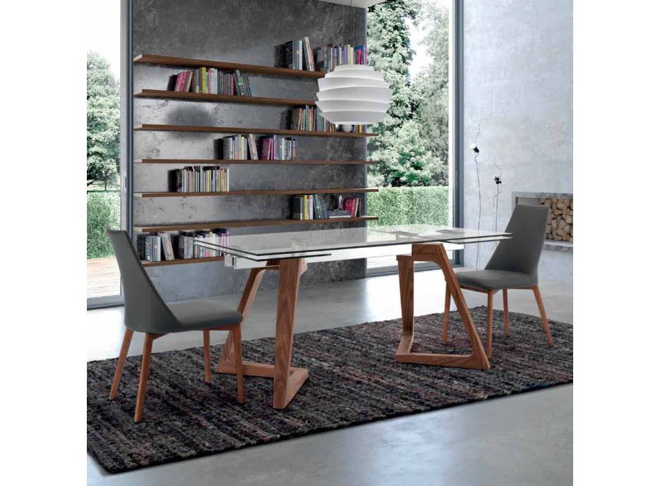 Uitschuifbare tafel tot 280 cm in glas en gefineerd hout – Eugrafo Viadurini