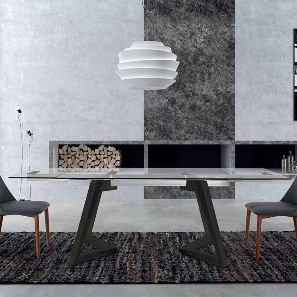 Uitschuifbare tafel tot 280 cm in glas en gefineerd hout – Eugrafo Viadurini