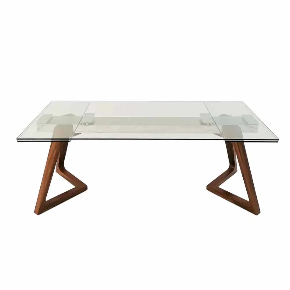 Uitschuifbare tafel tot 280 cm in glas en gefineerd hout – Eugrafo Viadurini