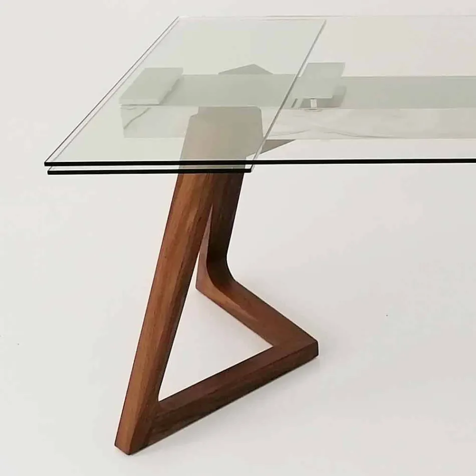 Uitschuifbare tafel tot 280 cm in glas en gefineerd hout – Eugrafo Viadurini