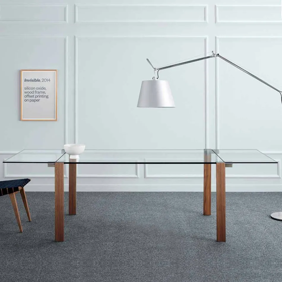 Uitschuifbare tafel tot 280 cm in transparant glas gemaakt in Italië - Sopot Viadurini