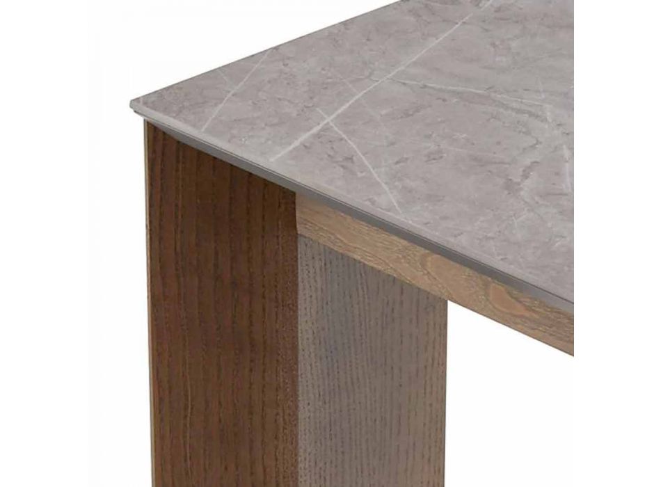 Uitschuifbare tafel tot 300 cm in keramische en houten poten - Ipanemo Viadurini