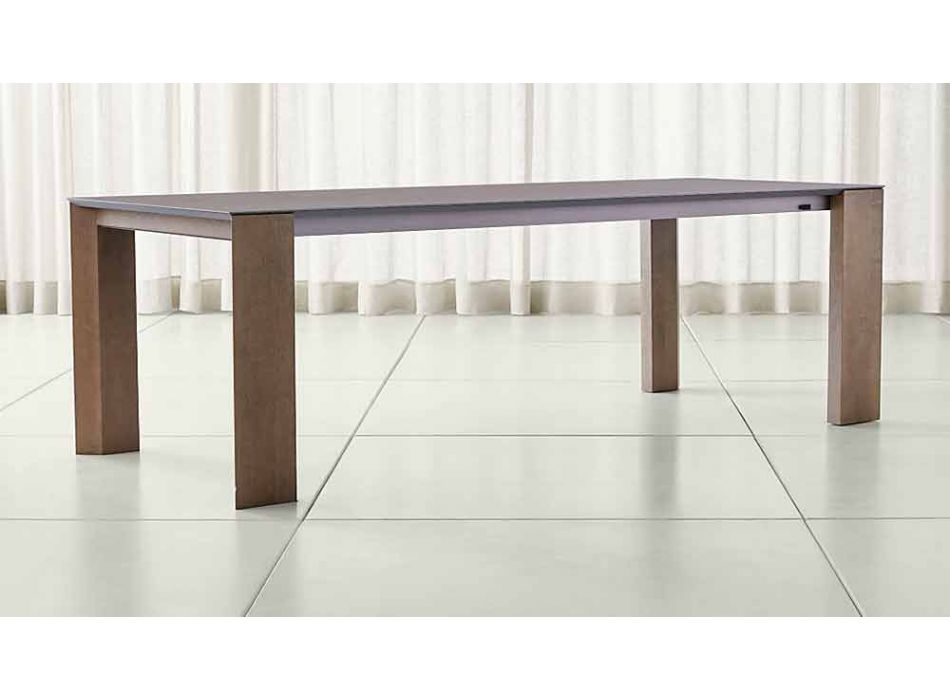 Uitschuifbare tafel tot 300 cm in keramische en houten poten - Ipanemo Viadurini