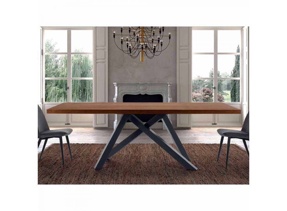 Uitschuifbare tafel tot 300 cm in hout en staal Made in Italy - Settimmio Viadurini