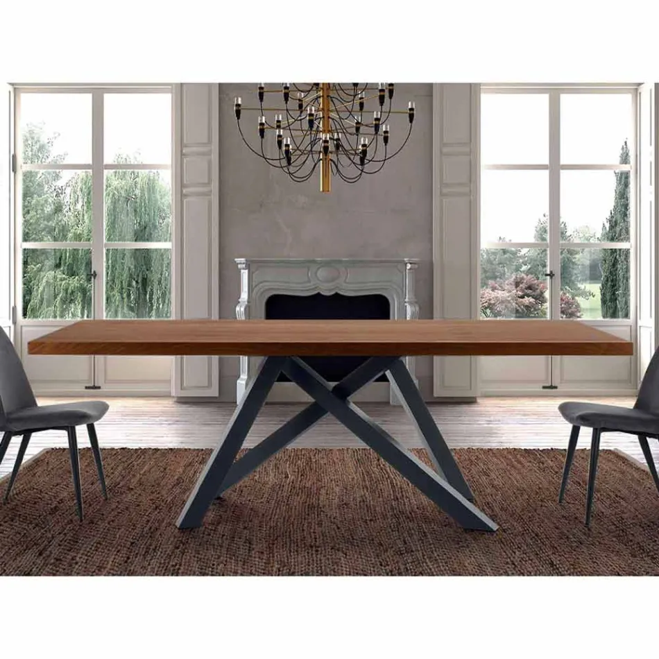 Uitschuifbare tafel tot 300 cm in hout en staal Made in Italy - Settimmio Viadurini