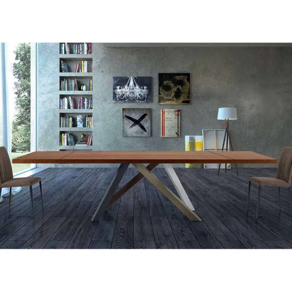 Uitschuifbare tafel tot 300 cm in hout en staal Made in Italy - Settimmio Viadurini