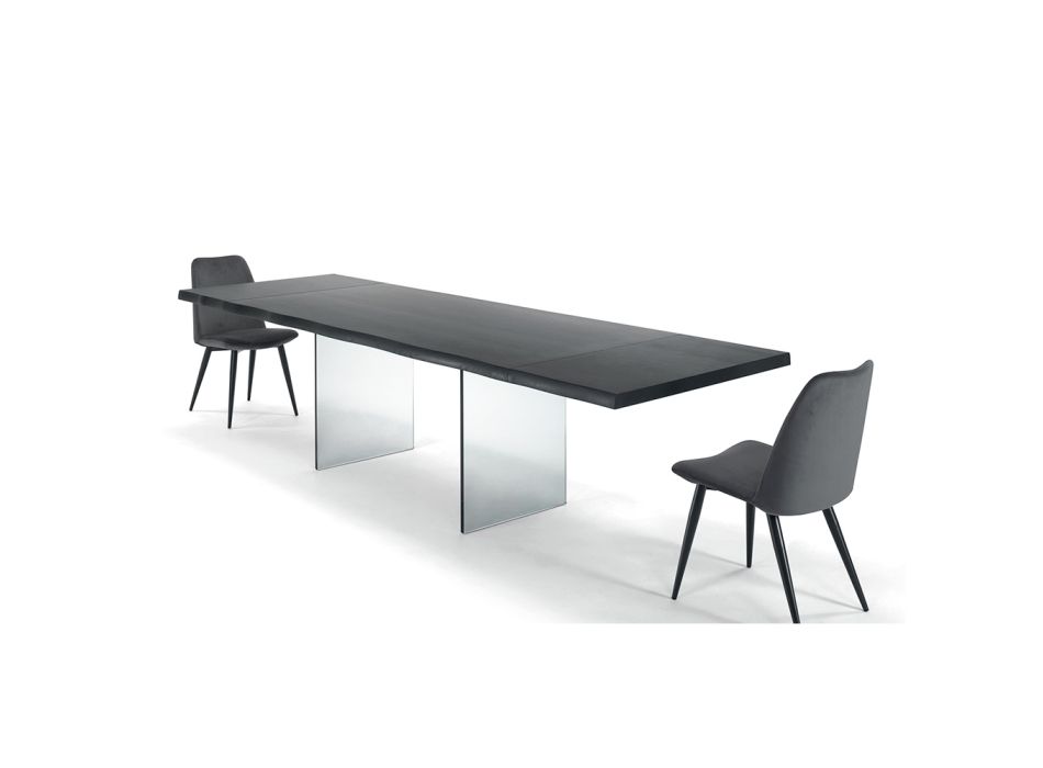 Uitschuifbare tafel tot 300 cm in gefineerd hout en glas - Scheur Viadurini