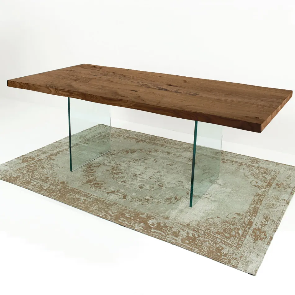 Uitschuifbare tafel tot 300 cm in gefineerd hout en glas - Scheur Viadurini