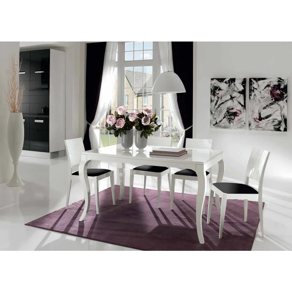 Uitschuifbare tafel tot 350 cm in glanzend wit Tanganika Walnoot, Leomas Viadurini