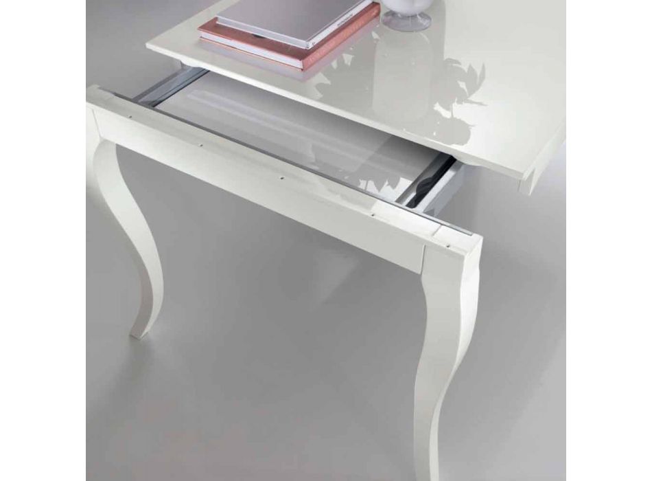 Uitschuifbare tafel tot 350 cm in glanzend wit Tanganika Walnoot, Leomas Viadurini
