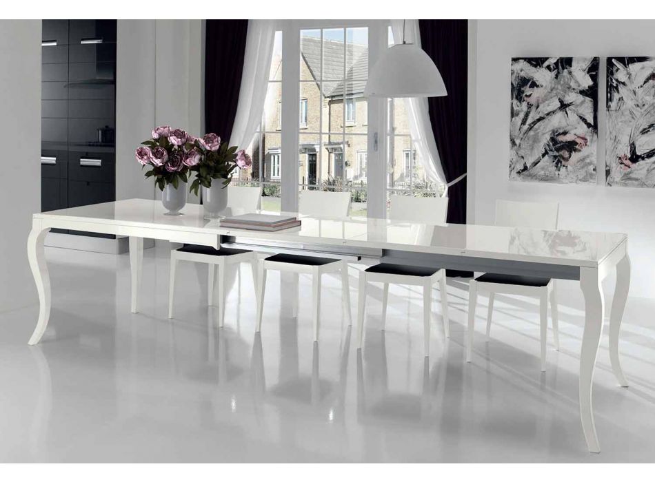 Uitschuifbare tafel tot 350 cm in glanzend wit Tanganika Walnoot, Leomas Viadurini