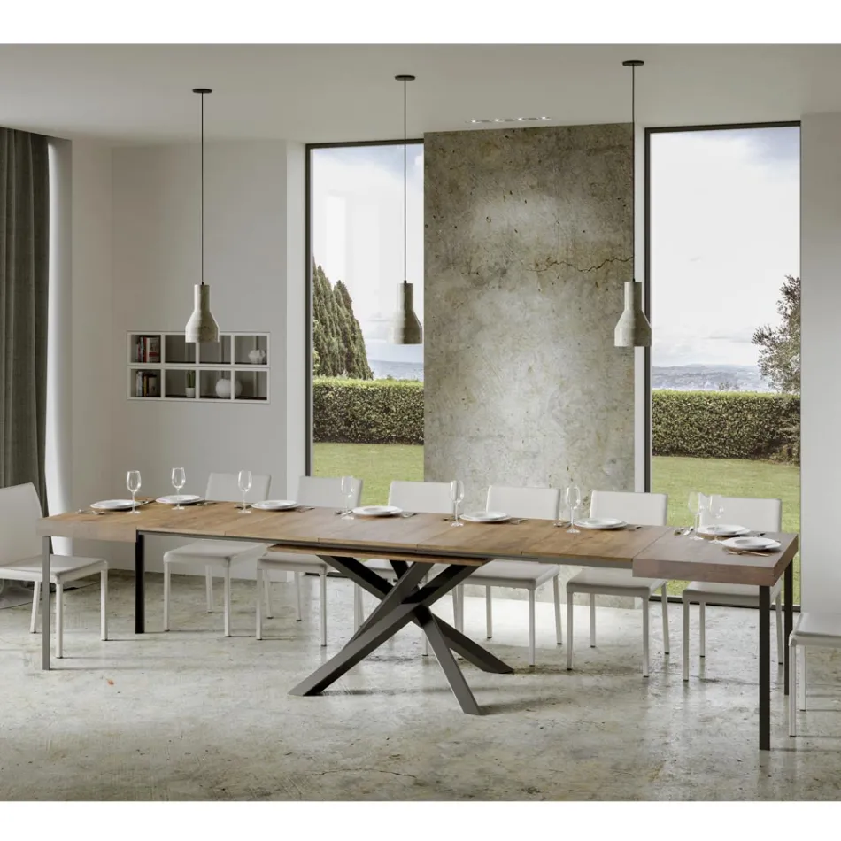 Uitschuifbare tafel tot 440 cm in antraciet ijzer en hout Made in Italy - Graffo Viadurini