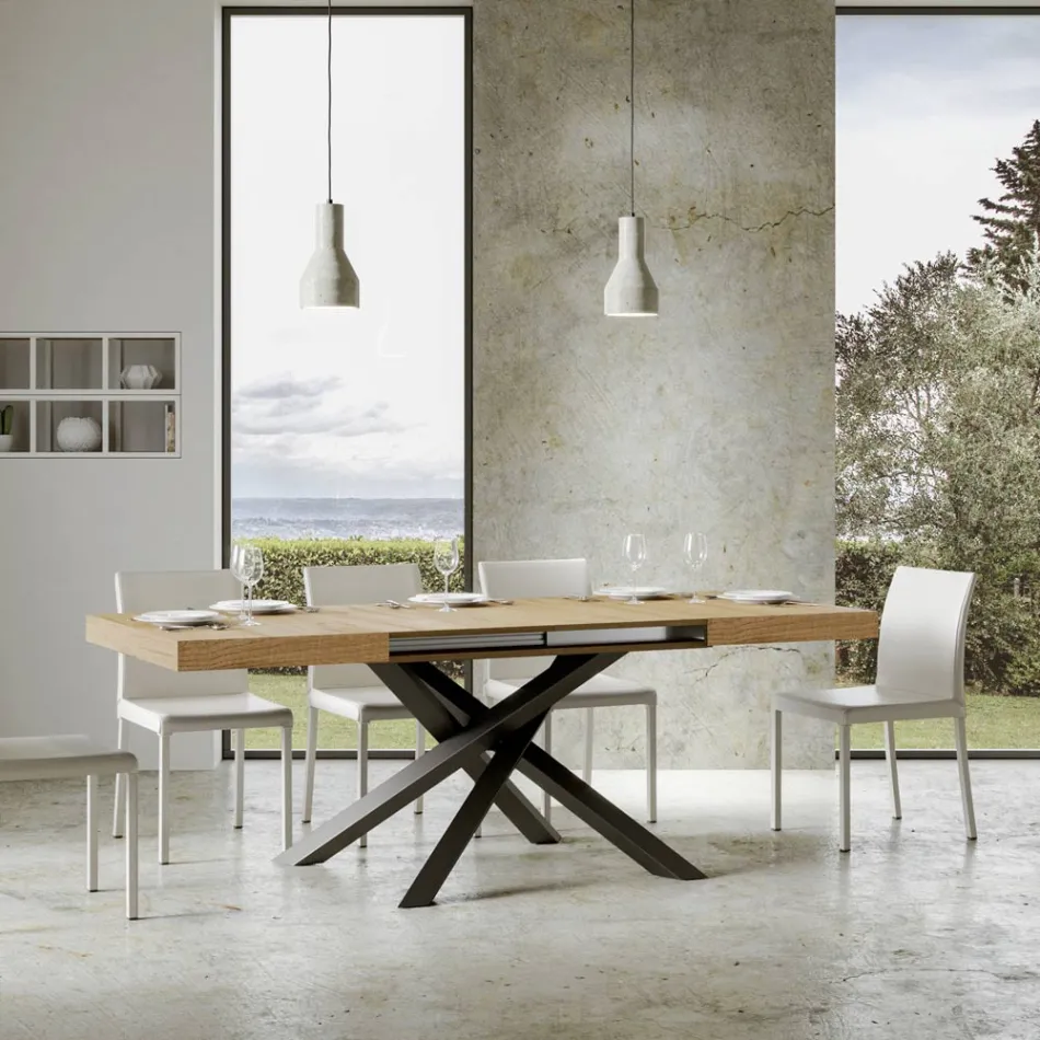 Uitschuifbare tafel tot 440 cm in antraciet ijzer en hout Made in Italy - Graffo Viadurini
