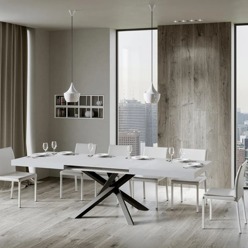 Uitschuifbare tafel tot 440 cm in antraciet ijzer en hout Made in Italy - Graffo Viadurini