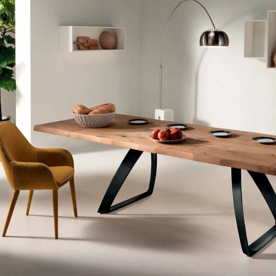 Extensible tafel gefineerd eiken en metaal Travis Viadurini