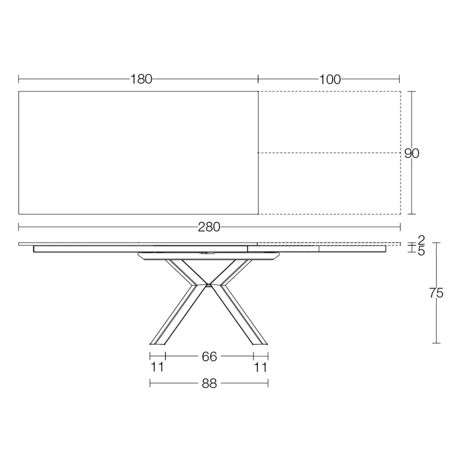 Uitschuifbare tafel in gepolijst Calacatta zwart keramiek Starlit - Balia Viadurini