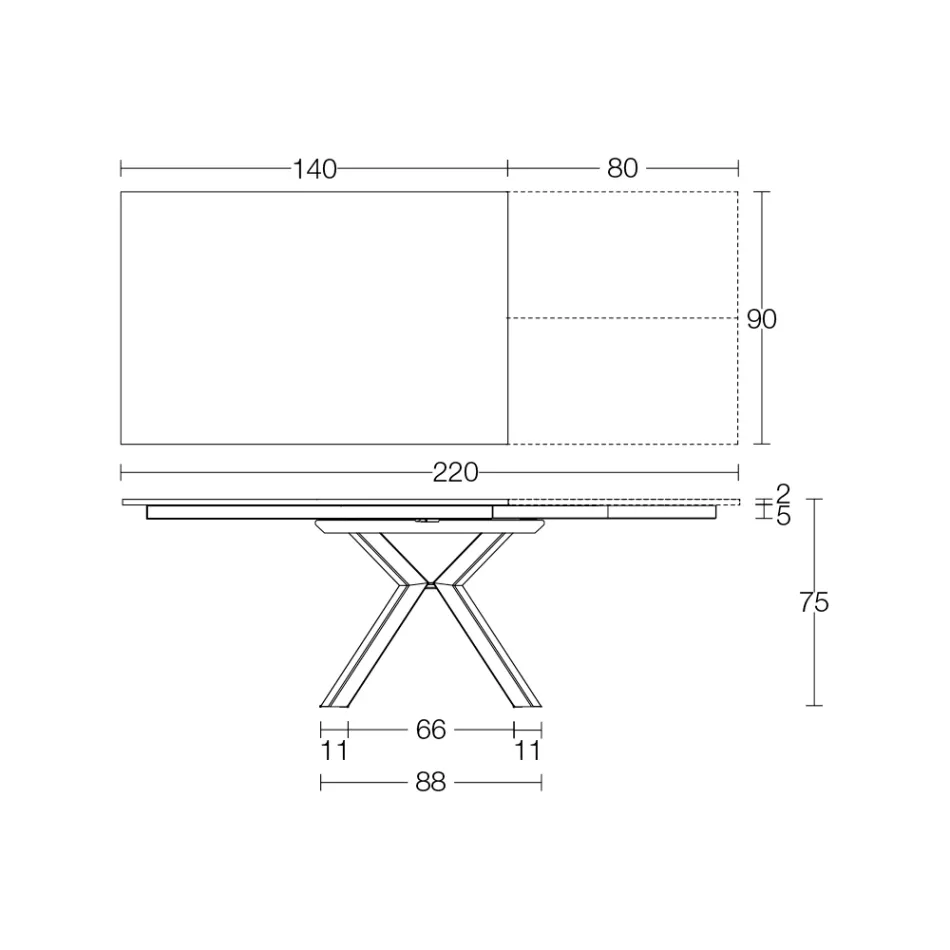 Uitschuifbare tafel in gepolijst Calacatta zwart keramiek Starlit - Balia Viadurini