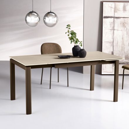 Uitschuifbare tafel in twee maten, van metaal en marmerlook steen - Morfeo Viadurini