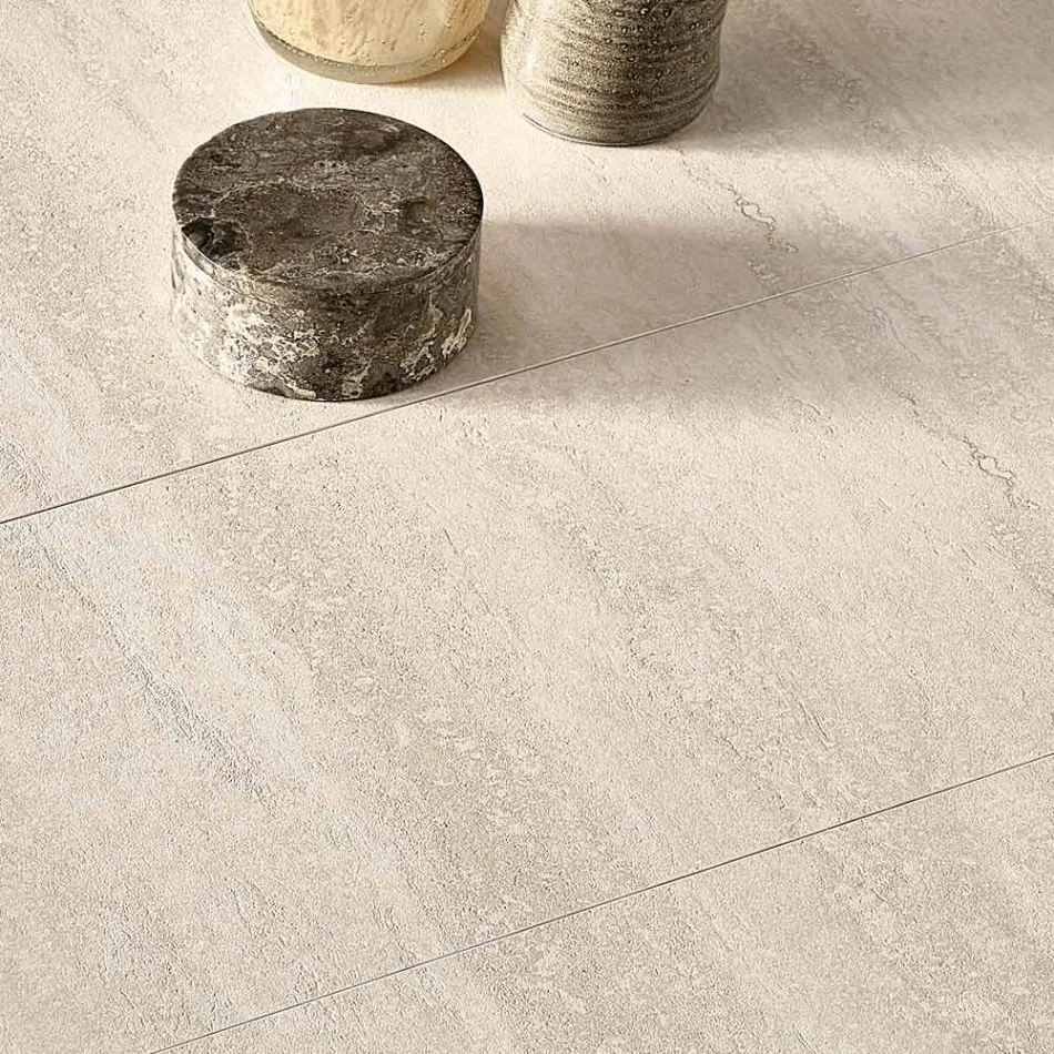 Uitschuifbare tafel van porseleinsteen met gelakte metalen voet - Arko Viadurini