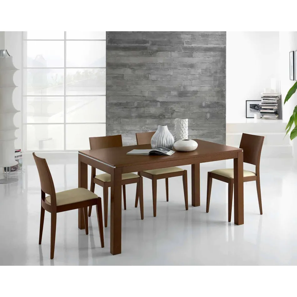 Uitschuifbare tafel in essenhout met zijbanden in essenhout - Ketla Viadurini