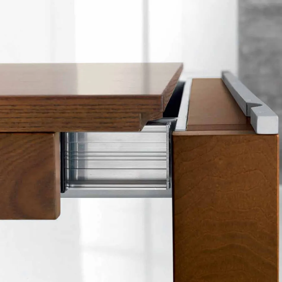 Uitschuifbare tafel in essenhout met zijbanden in essenhout - Ketla Viadurini