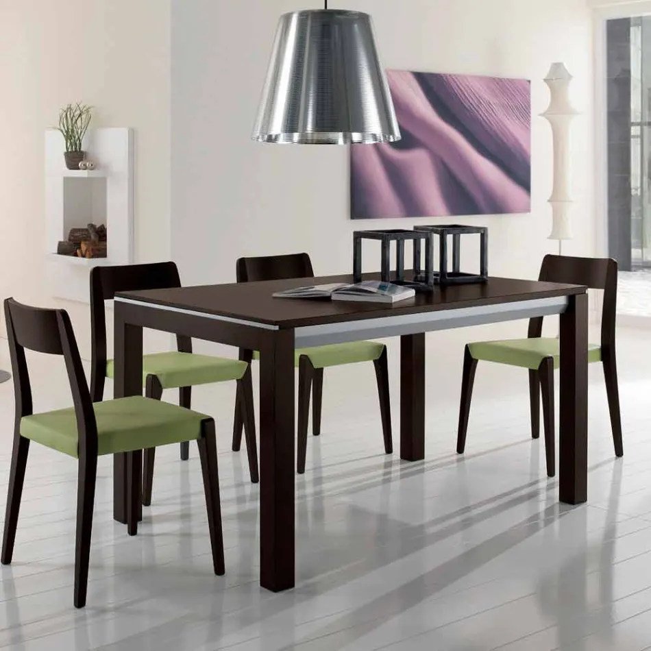 Uitschuifbare tafel in essenhout met grijs gelakte zijbanden - Ketla Viadurini