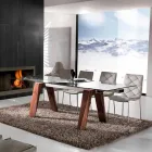 Uitbreiding van tafel in massief hout en gehard glas Tsjaad Viadurini