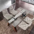 Uitbreiding van tafel in massief hout en gehard glas Tsjaad Viadurini