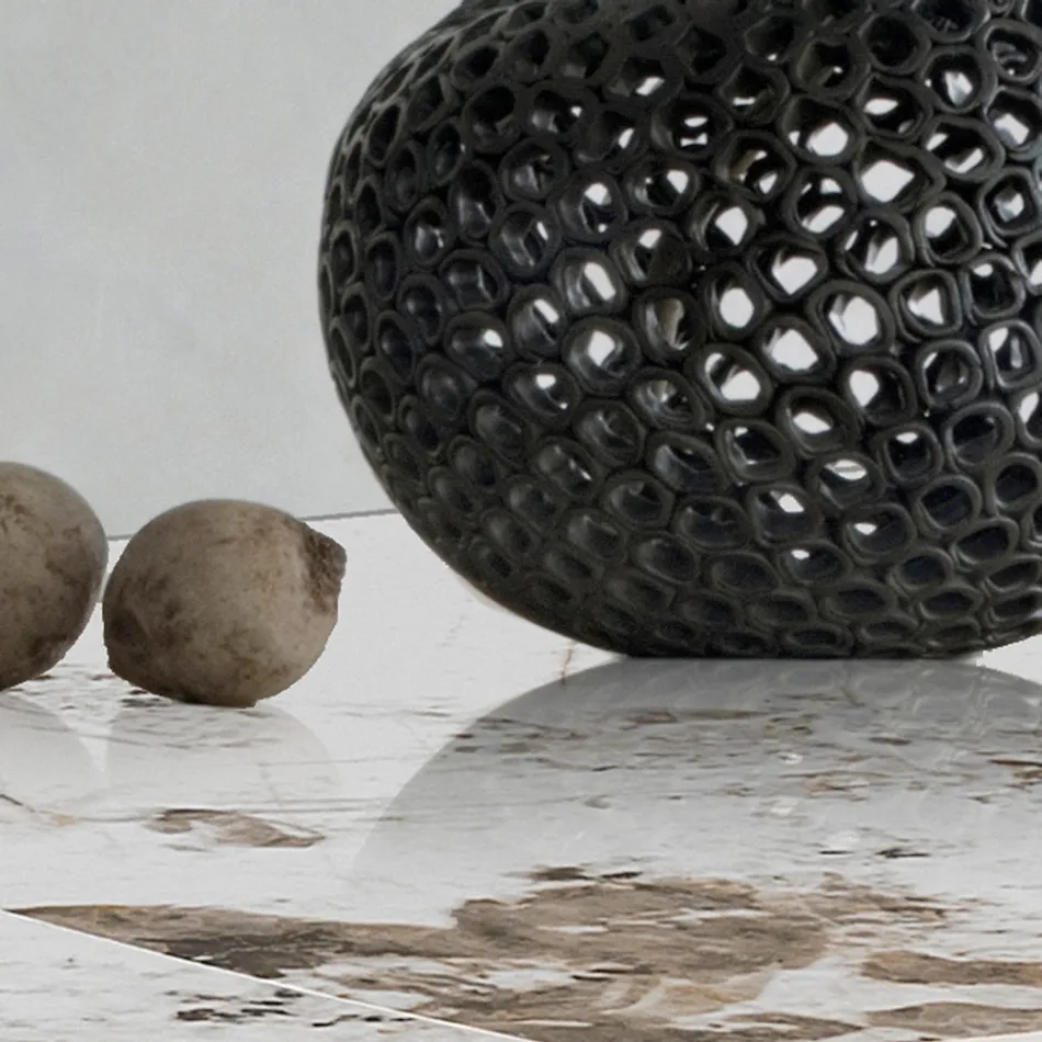 Uitschuifbare tafel van metaal en keramisch blad met onyx marmeren afwerking - Marche Viadurini