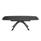 Uitschuifbare metalen tafel met blad van porseleinsteen met marmerlook - Vittorio Viadurini