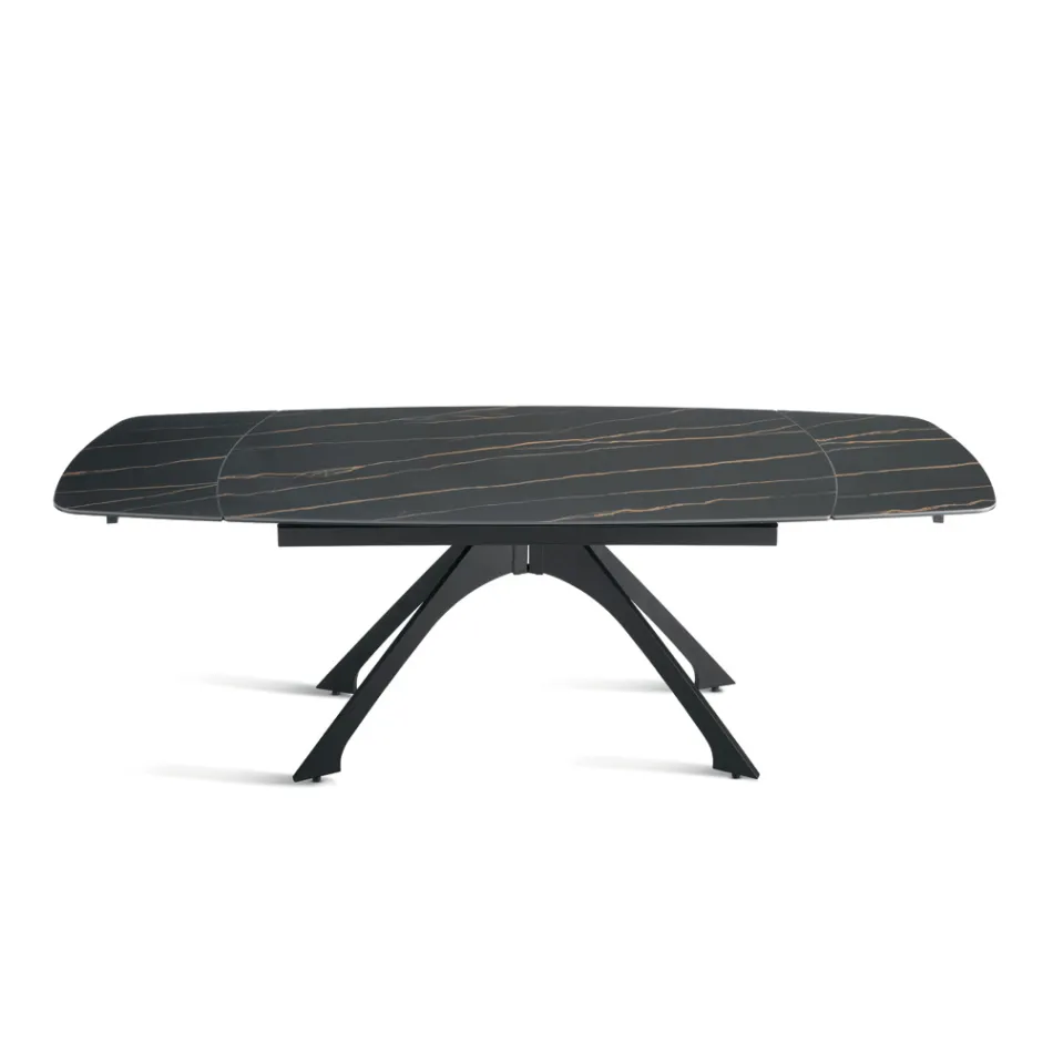 Uitschuifbare metalen tafel met blad van porseleinsteen met marmerlook - Vittorio Viadurini