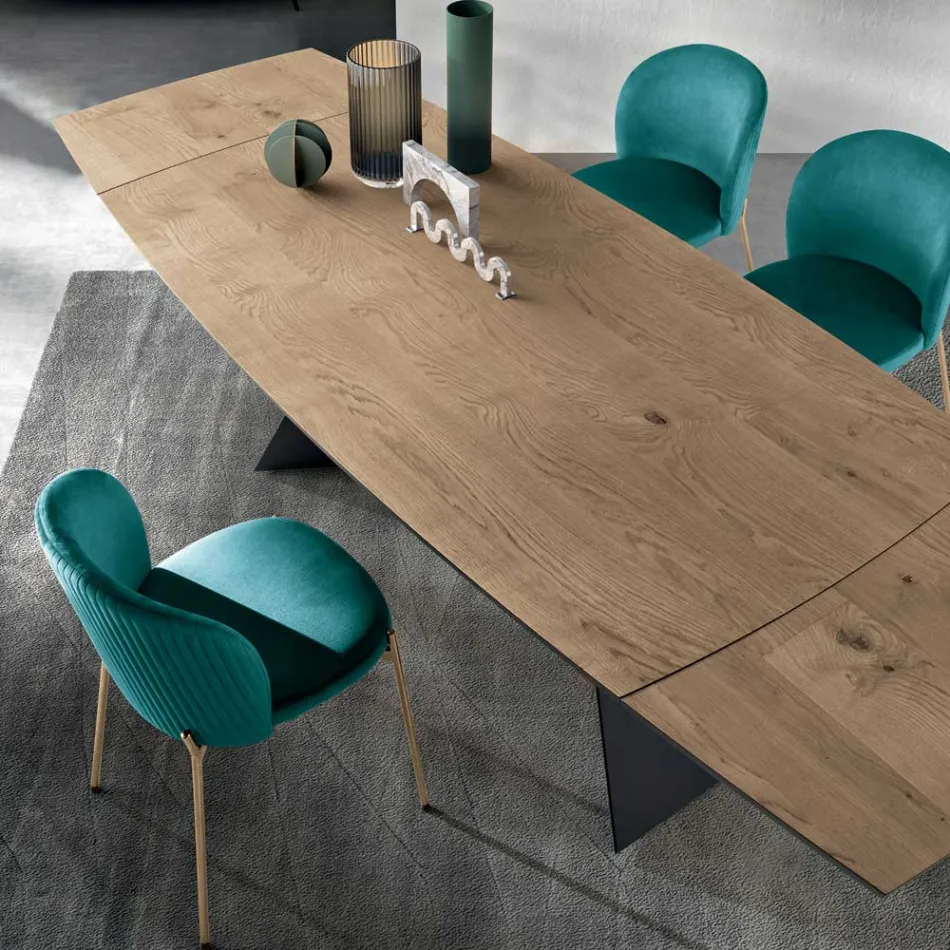 Uitschuifbare tafel met eikenfineer en gelakte metalen voet - Milo Viadurini