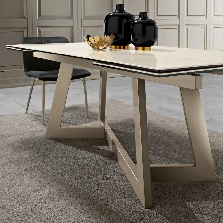 Uitschuifbare tafel van glaskeramiek met 3 verschillende afwerkingen Made in Italy - Tecna Viadurini