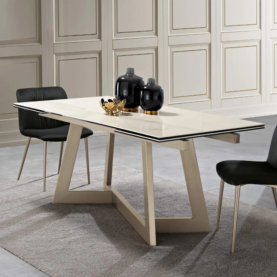Uitschuifbare tafel van glaskeramiek met 3 verschillende afwerkingen Made in Italy - Tecna Viadurini