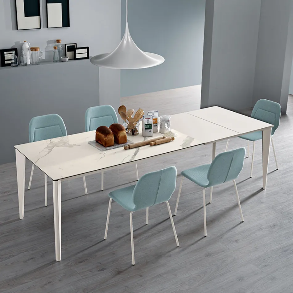 Uitschuifbare tafel in glaskeramiek en metalen onderstel in verschillende afwerkingen - Ariel Viadurini