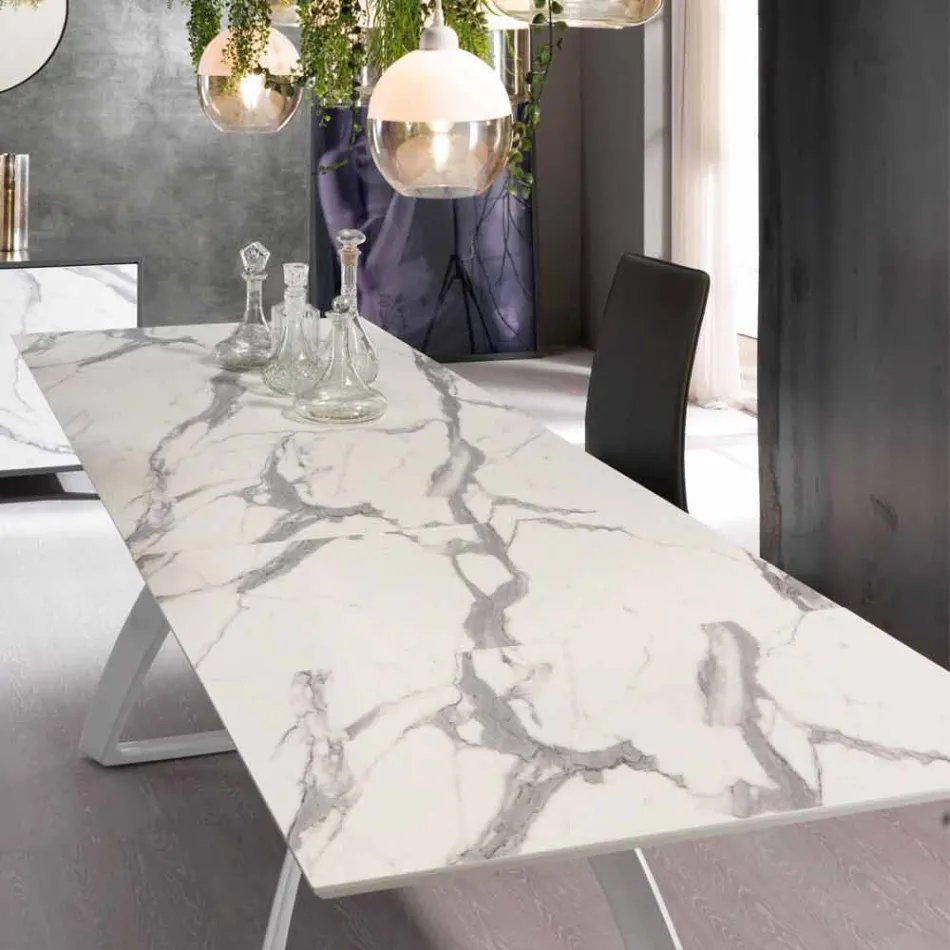 Modern uitschuifbare tafel met metalen poten, Villongo Viadurini