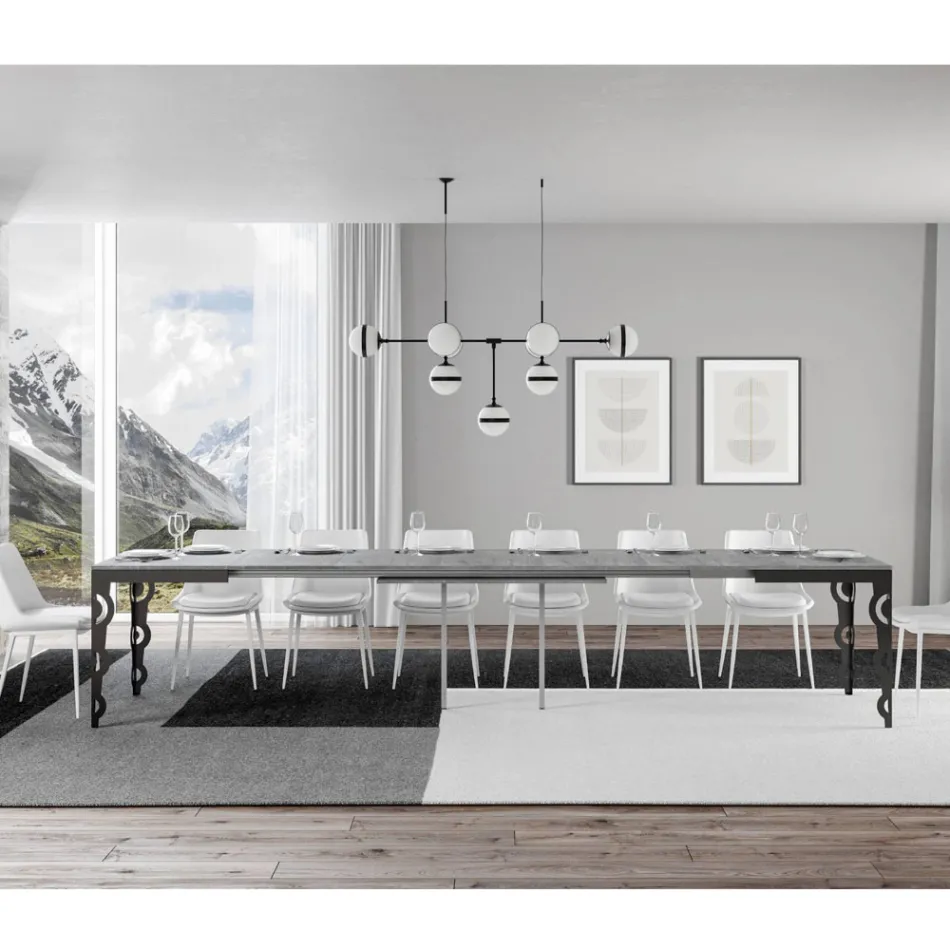 Moderne uitschuifbare tafel in melaminehout en ijzeren onderblad - Marella Viadurini